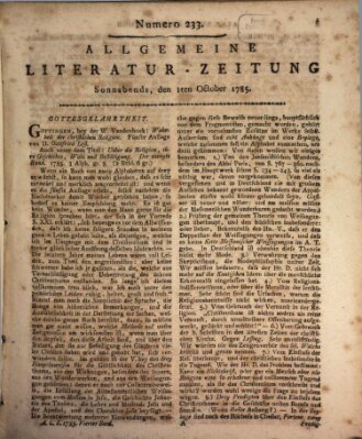 Allgemeine Literatur-Zeitung (Literarisches Zentralblatt für Deutschland) Samstag 1. Oktober 1785