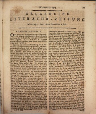 Allgemeine Literatur-Zeitung (Literarisches Zentralblatt für Deutschland) Montag 12. Dezember 1785