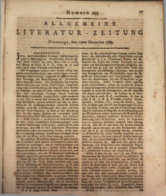 Allgemeine Literatur-Zeitung (Literarisches Zentralblatt für Deutschland) Dienstag 13. Dezember 1785