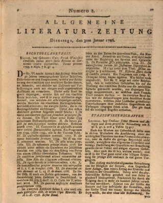 Allgemeine Literatur-Zeitung (Literarisches Zentralblatt für Deutschland) Dienstag 3. Januar 1786