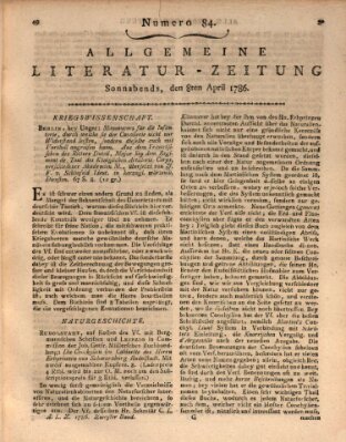 Allgemeine Literatur-Zeitung (Literarisches Zentralblatt für Deutschland) Samstag 8. April 1786