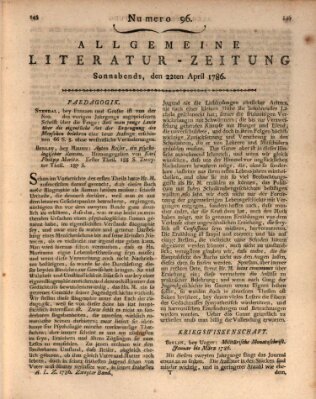 Allgemeine Literatur-Zeitung (Literarisches Zentralblatt für Deutschland) Samstag 22. April 1786