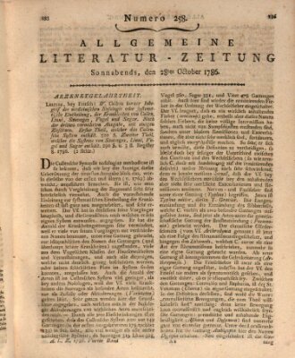Allgemeine Literatur-Zeitung (Literarisches Zentralblatt für Deutschland) Samstag 28. Oktober 1786
