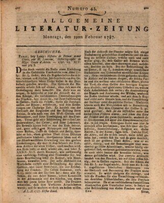 Allgemeine Literatur-Zeitung (Literarisches Zentralblatt für Deutschland) Montag 19. Februar 1787