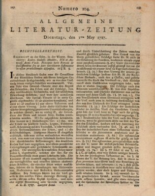 Allgemeine Literatur-Zeitung (Literarisches Zentralblatt für Deutschland) Dienstag 1. Mai 1787
