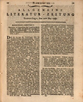 Allgemeine Literatur-Zeitung (Literarisches Zentralblatt für Deutschland) Donnerstag 10. Mai 1787