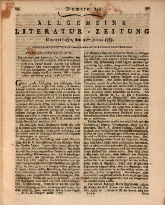 Allgemeine Literatur-Zeitung (Literarisches Zentralblatt für Deutschland) Donnerstag 21. Juni 1787