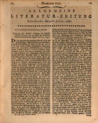 Allgemeine Literatur-Zeitung (Literarisches Zentralblatt für Deutschland) Samstag 21. Juli 1787