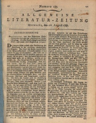Allgemeine Literatur-Zeitung (Literarisches Zentralblatt für Deutschland) Mittwoch 1. August 1787