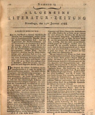 Allgemeine Literatur-Zeitung (Literarisches Zentralblatt für Deutschland) Dienstag 15. Januar 1788