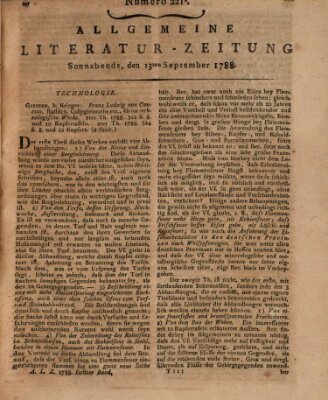 Allgemeine Literatur-Zeitung (Literarisches Zentralblatt für Deutschland) Samstag 13. September 1788
