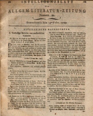 Allgemeine Literatur-Zeitung (Literarisches Zentralblatt für Deutschland) Samstag 14. Februar 1789