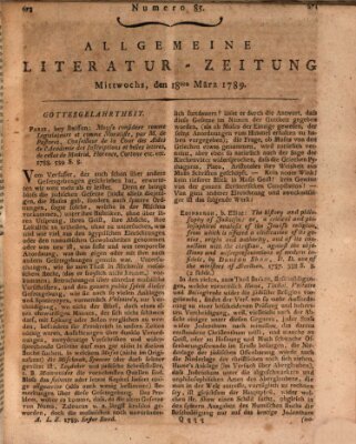 Allgemeine Literatur-Zeitung (Literarisches Zentralblatt für Deutschland) Mittwoch 18. März 1789