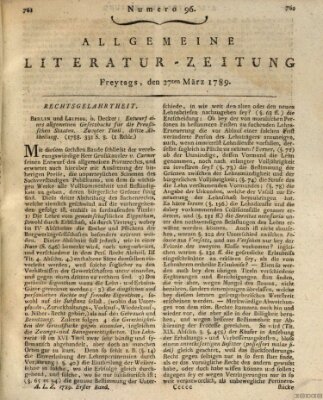 Allgemeine Literatur-Zeitung (Literarisches Zentralblatt für Deutschland) Freitag 27. März 1789