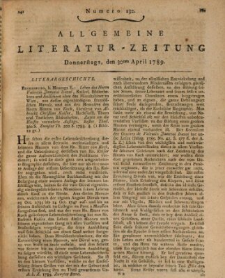 Allgemeine Literatur-Zeitung (Literarisches Zentralblatt für Deutschland) Donnerstag 30. April 1789
