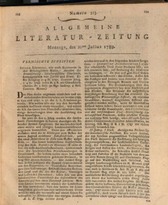 Allgemeine Literatur-Zeitung (Literarisches Zentralblatt für Deutschland) Montag 20. Juli 1789