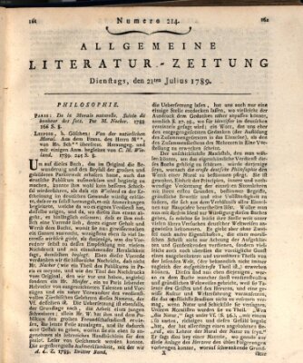 Allgemeine Literatur-Zeitung (Literarisches Zentralblatt für Deutschland) Dienstag 21. Juli 1789