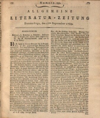 Allgemeine Literatur-Zeitung (Literarisches Zentralblatt für Deutschland) Donnerstag 17. September 1789