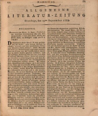 Allgemeine Literatur-Zeitung (Literarisches Zentralblatt für Deutschland) Dienstag 29. September 1789