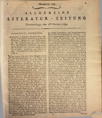 Allgemeine Literatur-Zeitung (Literarisches Zentralblatt für Deutschland) Donnerstag 1. Oktober 1789