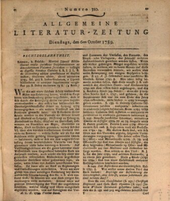 Allgemeine Literatur-Zeitung (Literarisches Zentralblatt für Deutschland) Dienstag 6. Oktober 1789