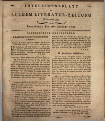 Allgemeine Literatur-Zeitung (Literarisches Zentralblatt für Deutschland) Samstag 10. Oktober 1789
