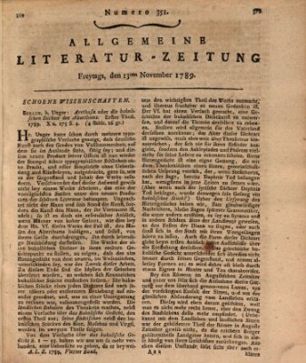 Allgemeine Literatur-Zeitung (Literarisches Zentralblatt für Deutschland) Freitag 13. November 1789