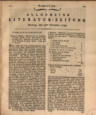 Allgemeine Literatur-Zeitung (Literarisches Zentralblatt für Deutschland) Sonntag 29. November 1789
