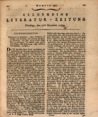 Allgemeine Literatur-Zeitung (Literarisches Zentralblatt für Deutschland) Dienstag 15. Dezember 1789