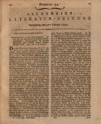 Allgemeine Literatur-Zeitung (Literarisches Zentralblatt für Deutschland) Samstag 13. Februar 1790