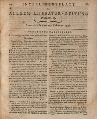 Allgemeine Literatur-Zeitung (Literarisches Zentralblatt für Deutschland) Samstag 27. Februar 1790