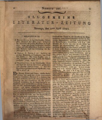 Allgemeine Literatur-Zeitung (Literarisches Zentralblatt für Deutschland) Sonntag 11. April 1790