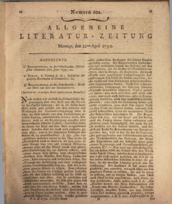Allgemeine Literatur-Zeitung (Literarisches Zentralblatt für Deutschland) Montag 12. April 1790