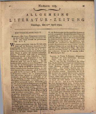 Allgemeine Literatur-Zeitung (Literarisches Zentralblatt für Deutschland) Dienstag 13. April 1790