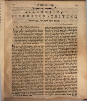 Allgemeine Literatur-Zeitung (Literarisches Zentralblatt für Deutschland) Donnerstag 15. April 1790