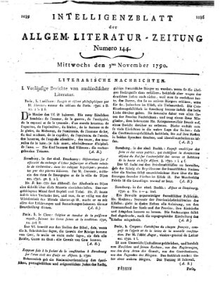 Allgemeine Literatur-Zeitung (Literarisches Zentralblatt für Deutschland) Mittwoch 3. November 1790