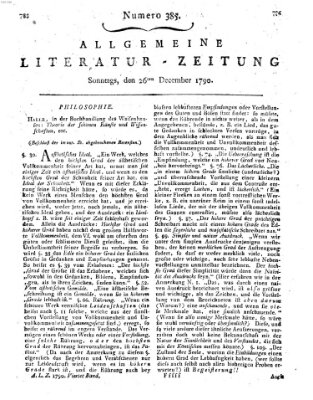 Allgemeine Literatur-Zeitung (Literarisches Zentralblatt für Deutschland) Sonntag 26. Dezember 1790