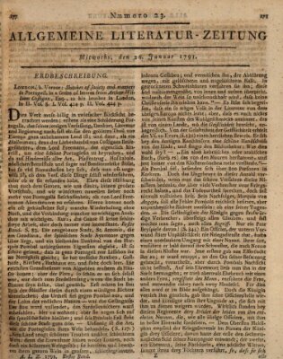 Allgemeine Literatur-Zeitung (Literarisches Zentralblatt für Deutschland) Mittwoch 26. Januar 1791