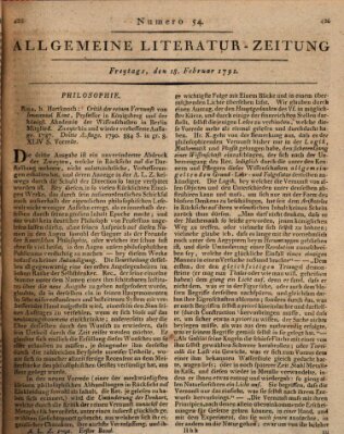 Allgemeine Literatur-Zeitung (Literarisches Zentralblatt für Deutschland) Freitag 18. Februar 1791