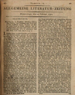 Allgemeine Literatur-Zeitung (Literarisches Zentralblatt für Deutschland) Donnerstag 24. Februar 1791