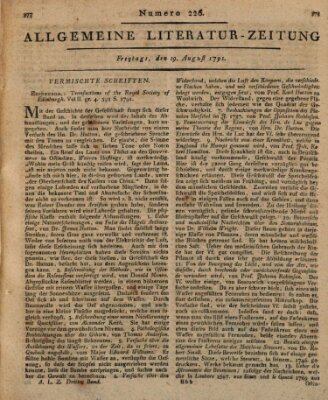 Allgemeine Literatur-Zeitung (Literarisches Zentralblatt für Deutschland) Freitag 19. August 1791