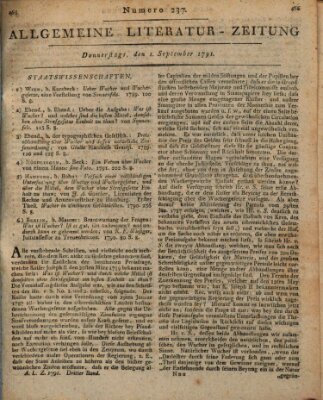 Allgemeine Literatur-Zeitung (Literarisches Zentralblatt für Deutschland) Donnerstag 1. September 1791