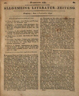 Allgemeine Literatur-Zeitung (Literarisches Zentralblatt für Deutschland) Freitag 2. September 1791
