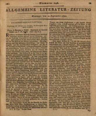 Allgemeine Literatur-Zeitung (Literarisches Zentralblatt für Deutschland) Montag 12. September 1791