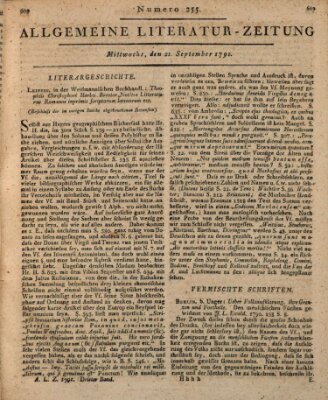 Allgemeine Literatur-Zeitung (Literarisches Zentralblatt für Deutschland) Mittwoch 21. September 1791