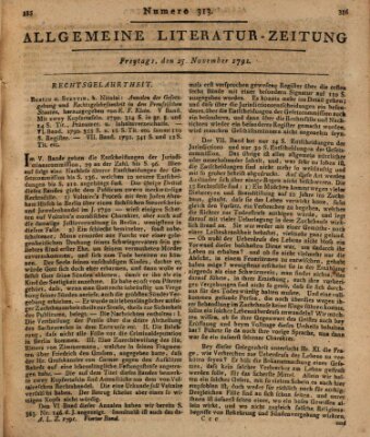 Allgemeine Literatur-Zeitung (Literarisches Zentralblatt für Deutschland) Freitag 25. November 1791
