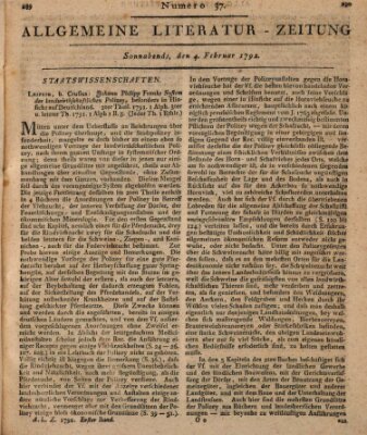 Allgemeine Literatur-Zeitung (Literarisches Zentralblatt für Deutschland) Samstag 4. Februar 1792