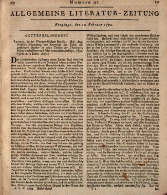 Allgemeine Literatur-Zeitung (Literarisches Zentralblatt für Deutschland) Freitag 10. Februar 1792