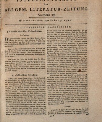 Allgemeine Literatur-Zeitung (Literarisches Zentralblatt für Deutschland) Mittwoch 29. Februar 1792