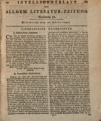 Allgemeine Literatur-Zeitung (Literarisches Zentralblatt für Deutschland) Mittwoch 7. März 1792